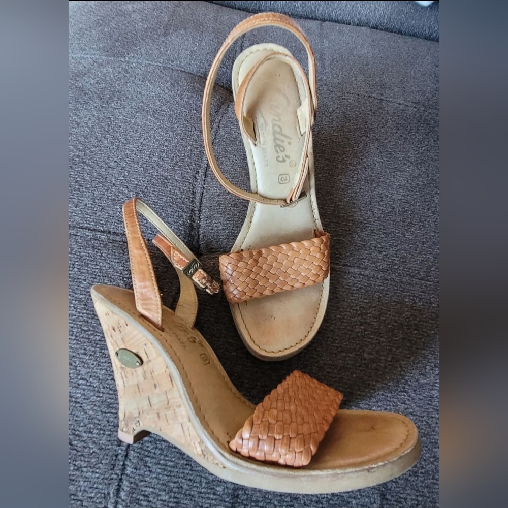 Tan Wedge Sandals In Size 6